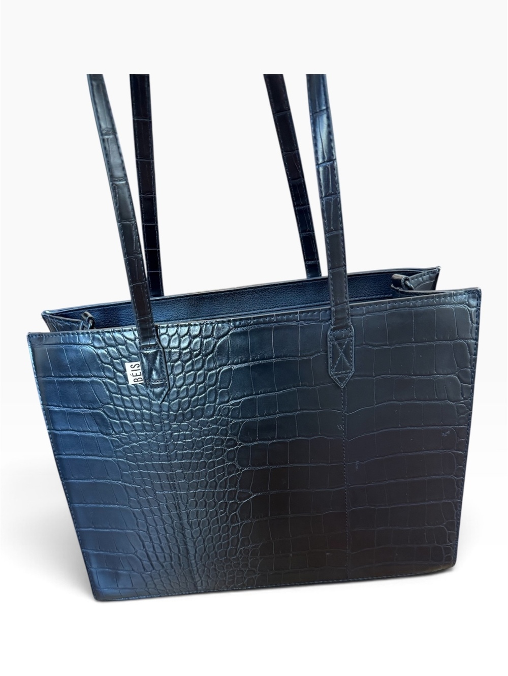BÉIS The Work Tote Black Croc Embossed Laptop Travel Bag Standard Size - Picture 3 of 10